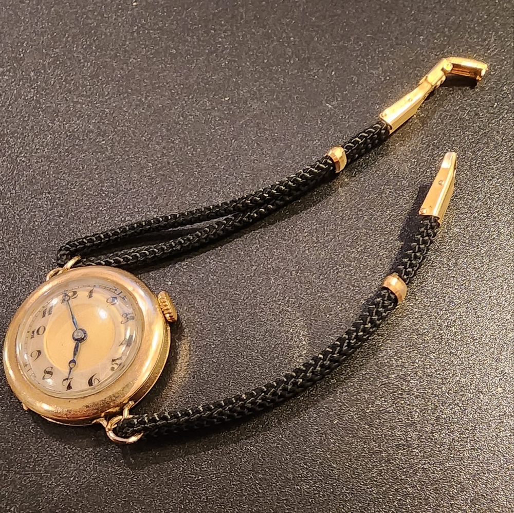 Solid 10K GOLD AWC Co Folding Case Trench Watch Inscribed  Working Swiss